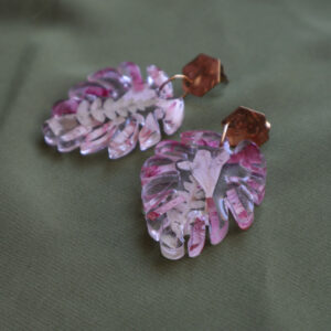 Pendientes Hoja de Monstera con Flores y Hojas Encapsulados