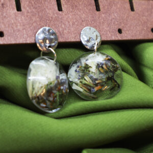 Pendientes Esfera con Plantas Prensadas y Agarre Plateado